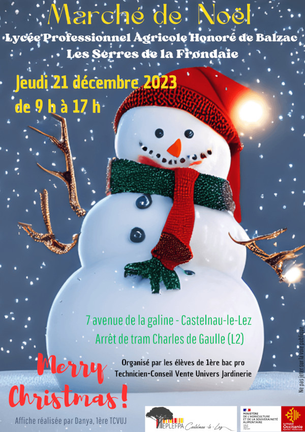 You are currently viewing Marché de Noël aux serres de la Frondaie organisé par les élèves du LPA Honoré de Balzac